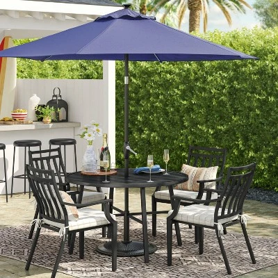 9'x9' Market Solar Patio Umbrella - Black Pole - Threshold™ 1 9'x9' Market Solar Patio Umbrella - Black Pole - Threshold™