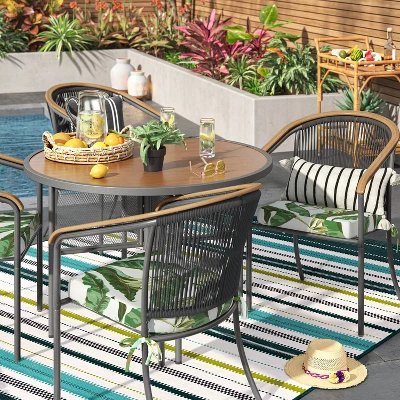 7'x10' Textural Stripe Rectangular Woven Outdoor Area Rug Light Green - Threshold™ 1 7'x10' Textural Stripe Rectangular Woven Outdoor Area Rug Light Green - Threshold™