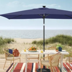 10'x6' Rectangular Solar Market Patio Umbrella - Black Pole - Threshold™