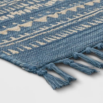 5' X 7' Fringe Outdoor Rug Blue Striped - Threshold™ 2 5' X 7' Fringe Outdoor Rug Blue Striped - Threshold™ - Image 2