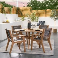 Bluffdale Wood 6 Person Round Patio Dining Table, Outdoor Furniture - Threshold™ Designed With Studio McGee