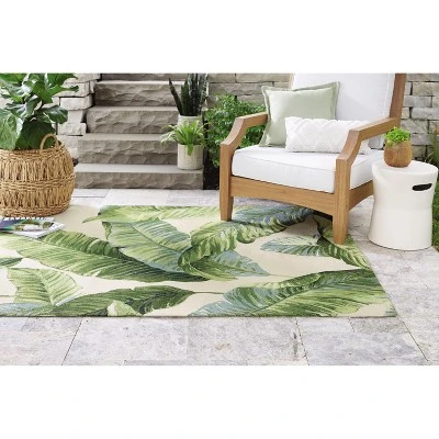 9'x12' Vacation Tropical Rectangular Woven Outdoor Area Rug Green - Threshold™ 4 9'x12' Vacation Tropical Rectangular Woven Outdoor Area Rug Green - Threshold™ - Image 4