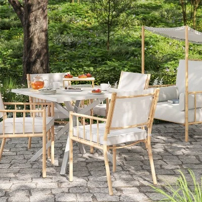 Seabury Steel 4 Person Square Patio Dining Table, Outdoor Furniture - White - Threshold™ 1 Seabury Steel 4 Person Square Patio Dining Table, Outdoor Furniture - White - Threshold™