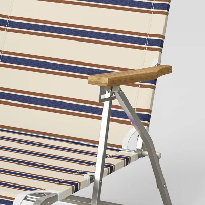Striped Aluminum Beach Lounger With Wood Arms - Threshold™ 5 Striped Aluminum Beach Lounger With Wood Arms - Threshold™ - Image 5