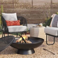 32.6" Metal Wood Burning Bowl With Spark Screen - Threshold™