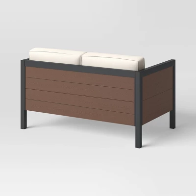 Bryant 2pc Faux Wood Patio Loveseat & Coffee Table - Gray/Natural - Threshold™ 4 Bryant 2pc Faux Wood Patio Loveseat & Coffee Table - Gray/Natural - Threshold™ - Image 4